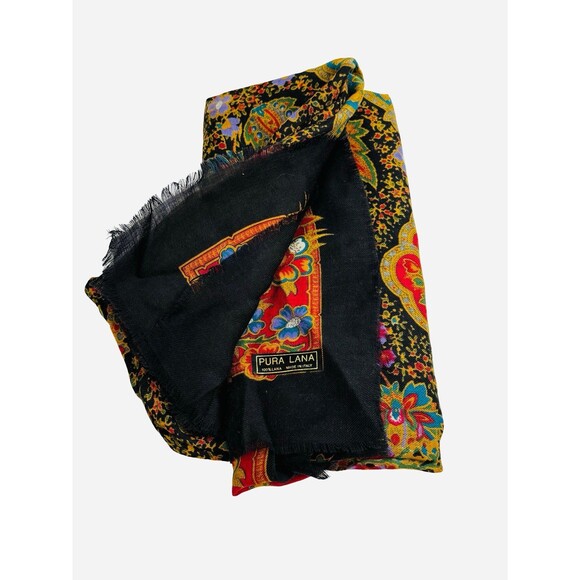 Pura Lana Italy Scarf Shawl Oversized Black Colorful 44” - Picture 7 of 11